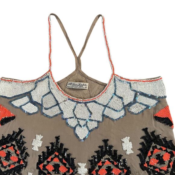AllSaint Spitalfields Sequin Beaded Western Artsy Aztec Tank Top Women Size 10 - Picture 2 of 11